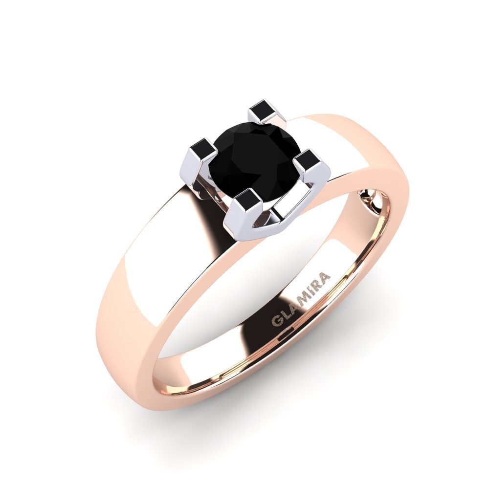 14ct Rose / White Gold Black Onyx Engagement Ring Monnara