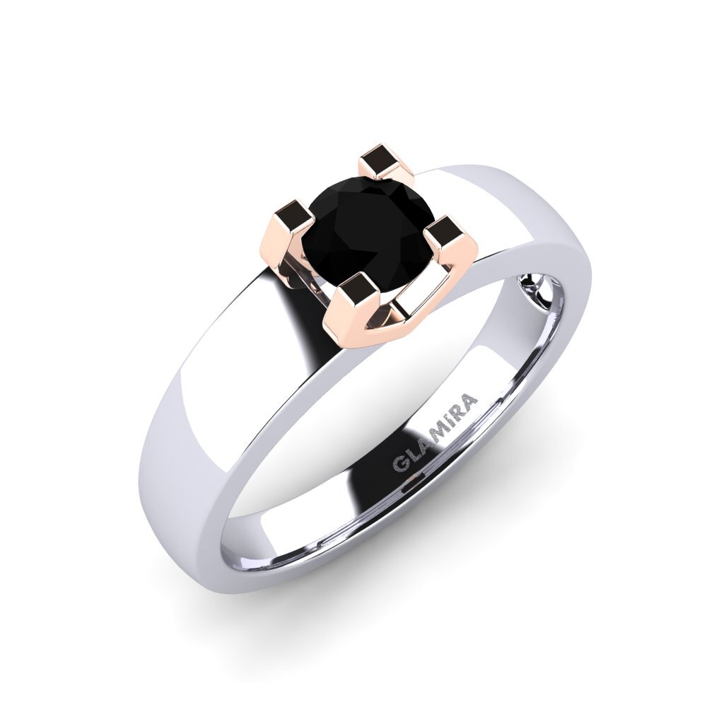 14ct White / Rose Gold Black Onyx Engagement Ring Monnara