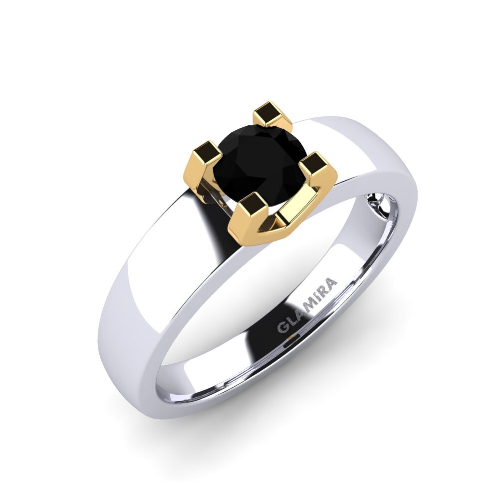 14ct White / Yellow Gold Black Sapphire Engagement Ring Monnara