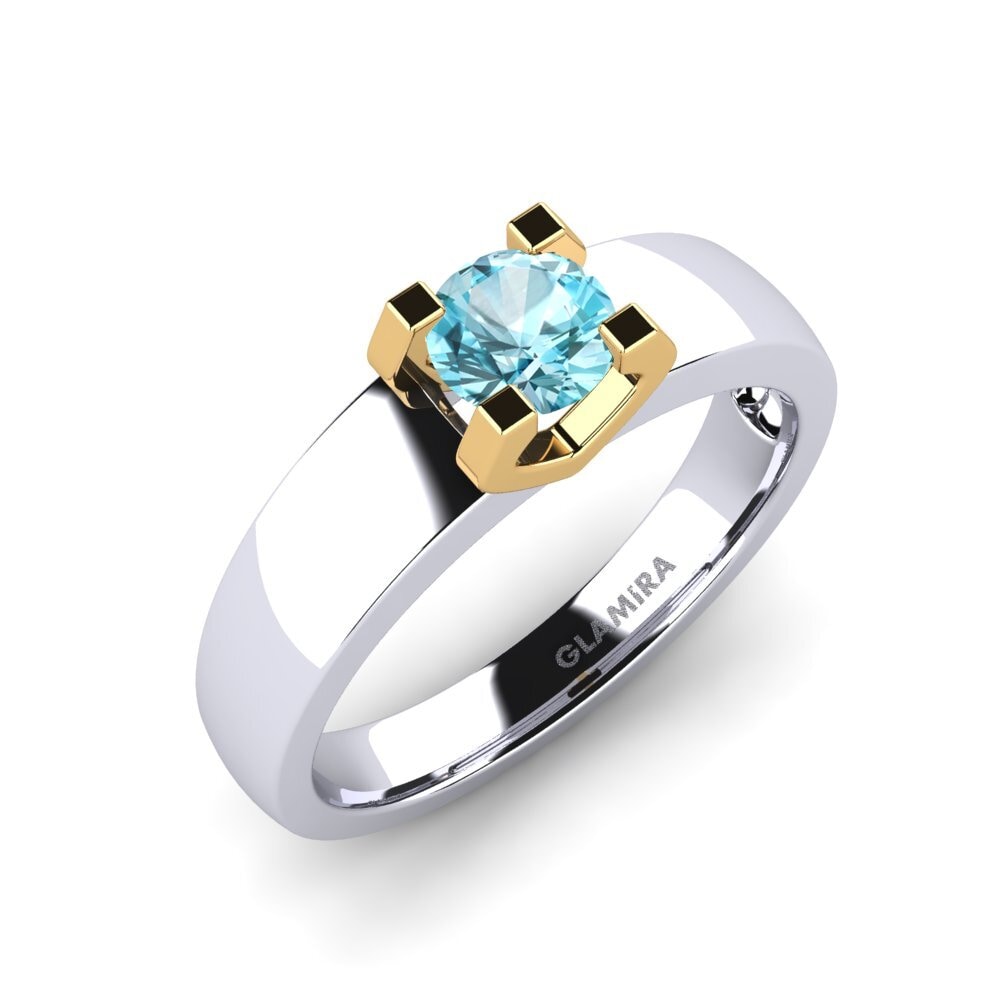 14ct White / Yellow Gold Blue Zircon Engagement Ring Monnara