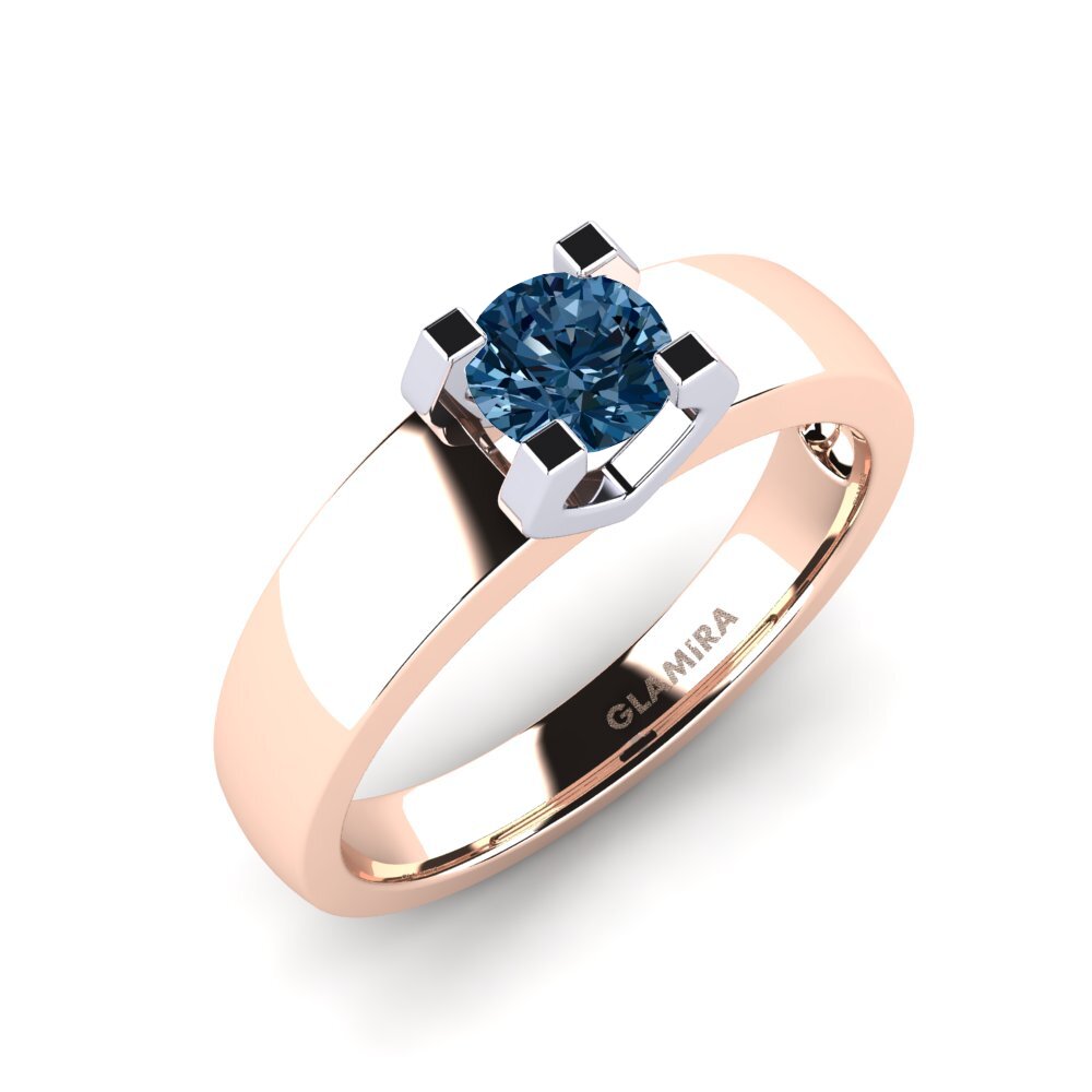 14ct Rose / White Gold Blue Diamond Engagement Ring Monnara