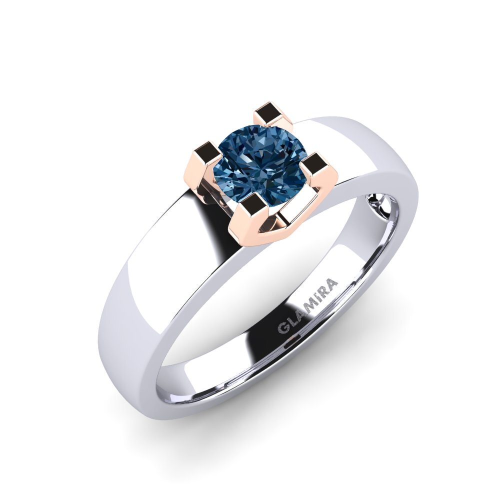 14ct White / Rose Gold Blue Diamond Engagement Ring Monnara