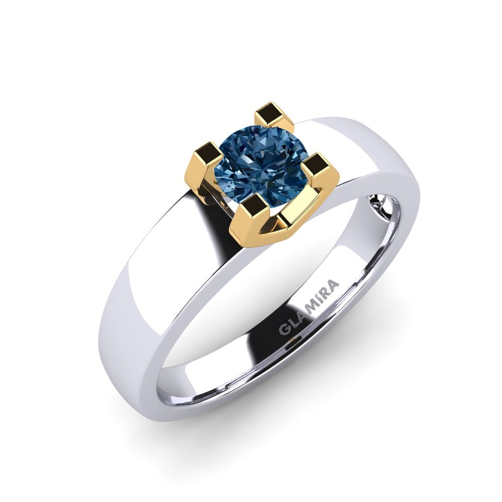 14ct White / Yellow Gold Blue Diamond Engagement Ring Monnara