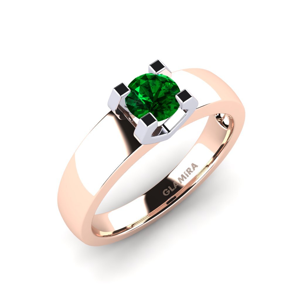 14ct Rose & White Gold Green Zirconia Engagement Ring Monnara