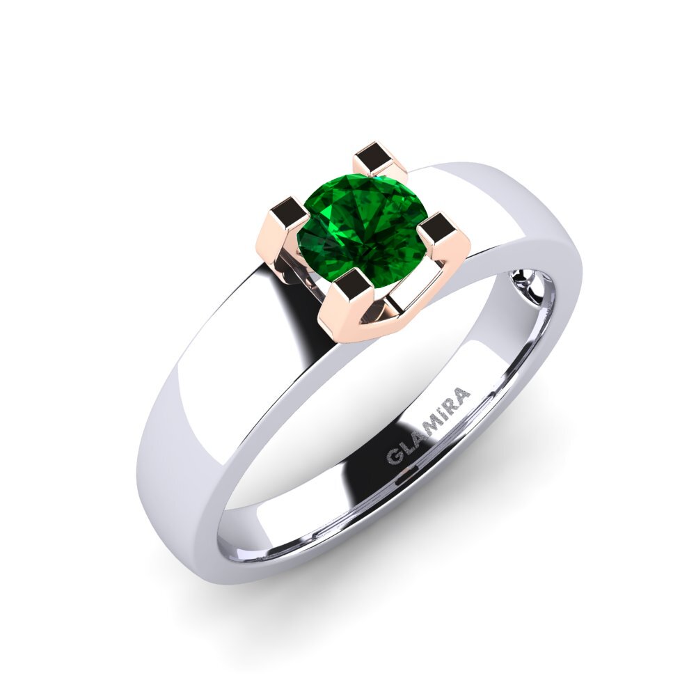 14k White & Rose Gold Green Zirconia Engagement Ring Monnara