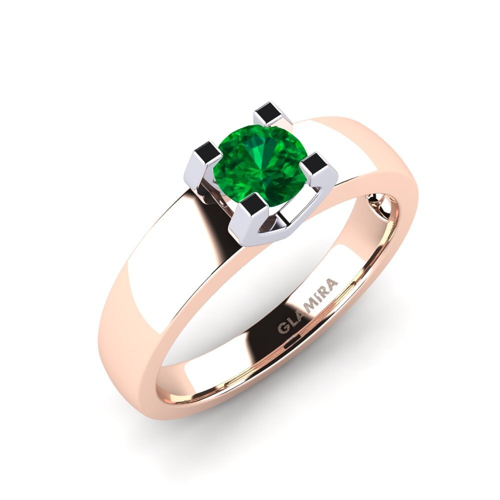 14ct Rose / White Gold Emerald (Lab Created) Engagement Ring Monnara