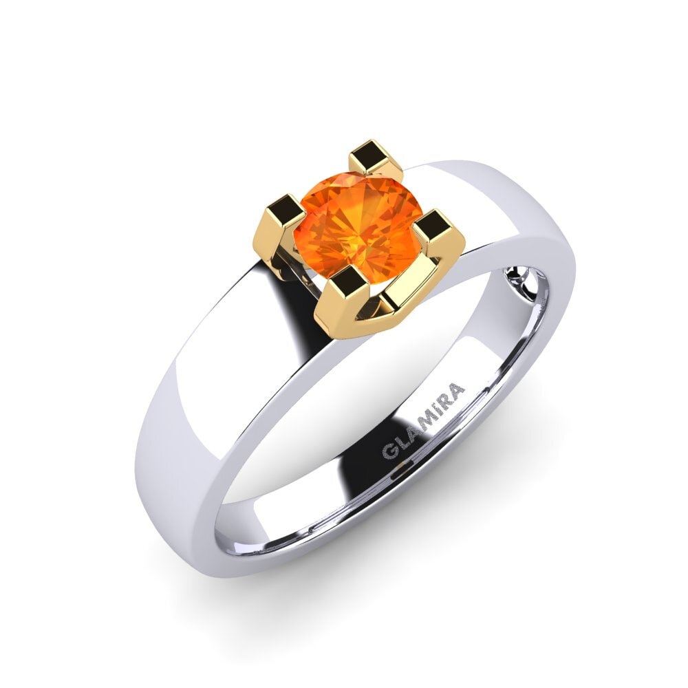 14ct White / Yellow Gold Orange Sapphire Engagement Ring Monnara