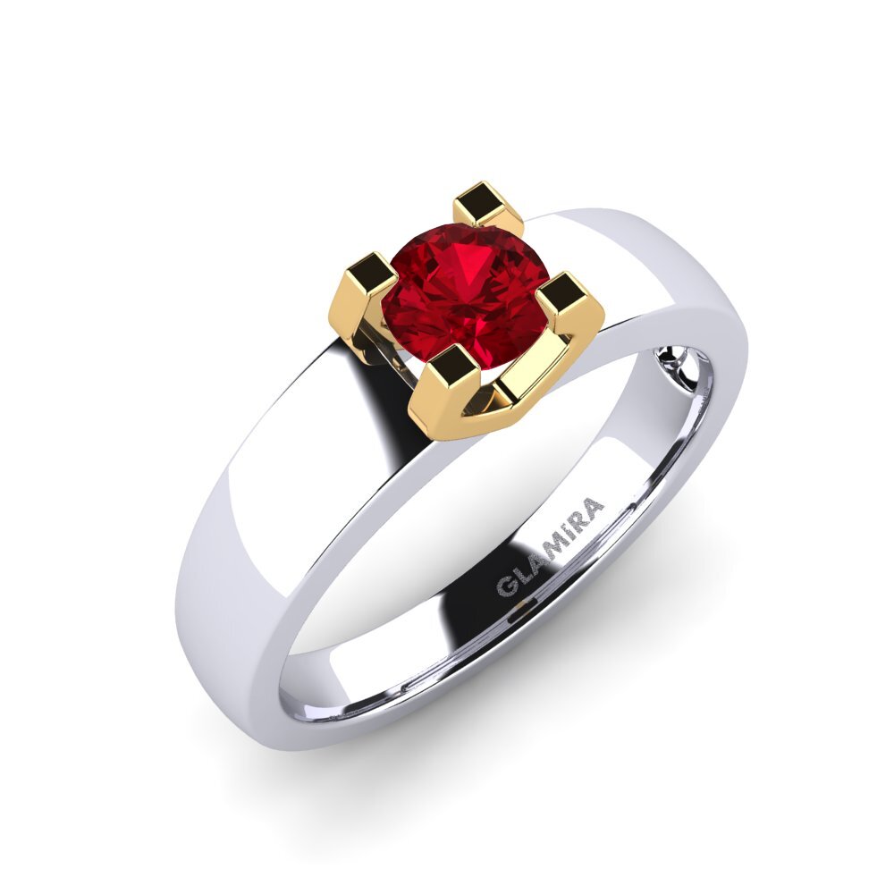 14K White & Yellow Gold Red Zirconia Engagement Ring Monnara