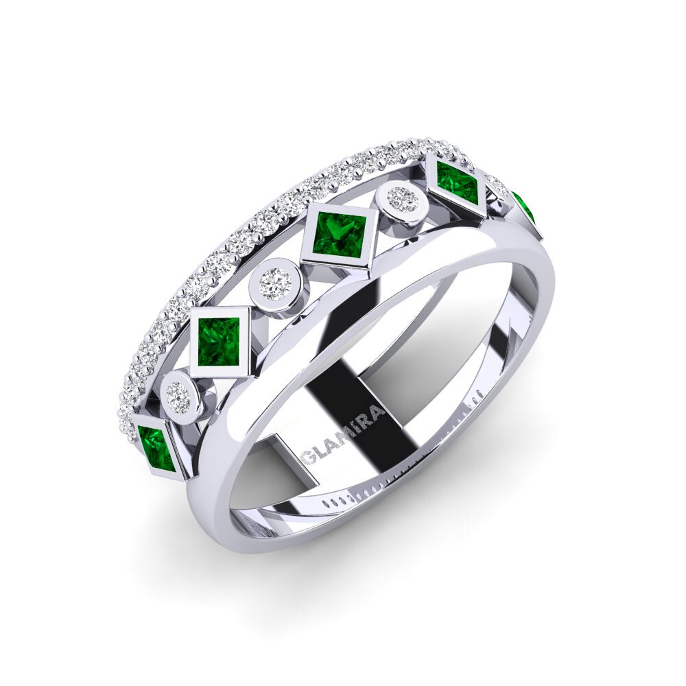 14k Oro Blanco Circonita Verde Anillo Mothre