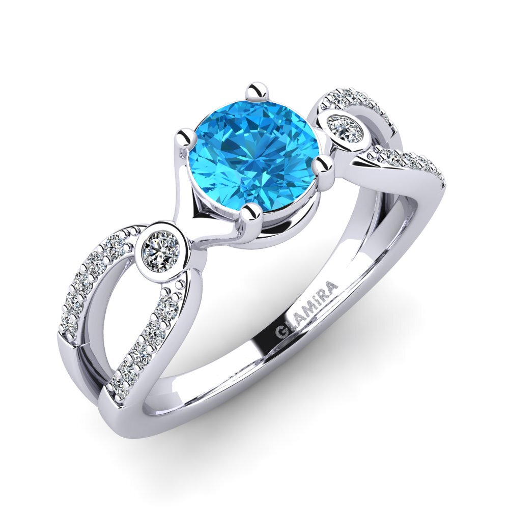 Round Blue Topaz Women's Ring Moolpira