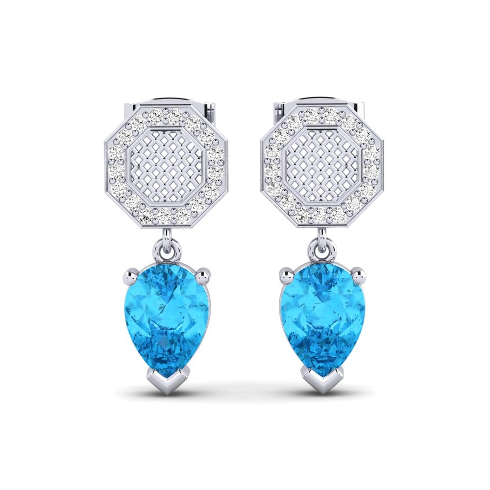 Boucles D'oreilles Pendantes En Argent 925 Avec Topaze Citrine Jaune Lab-créée - Forme Poire - Cadeau Anniversaire, Noël