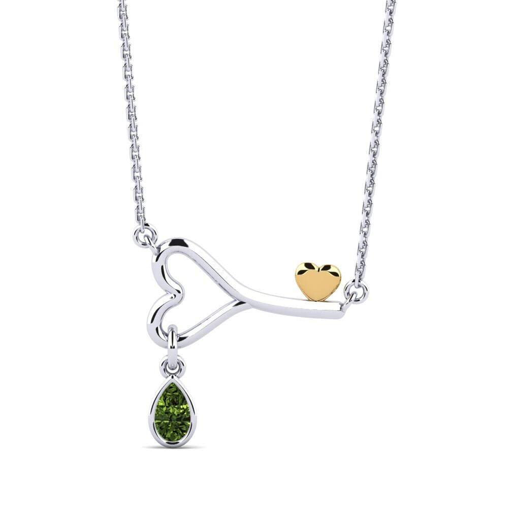 14k Oro Blanco & Amarillo Zafiro Verde Collar de Mujer Morath