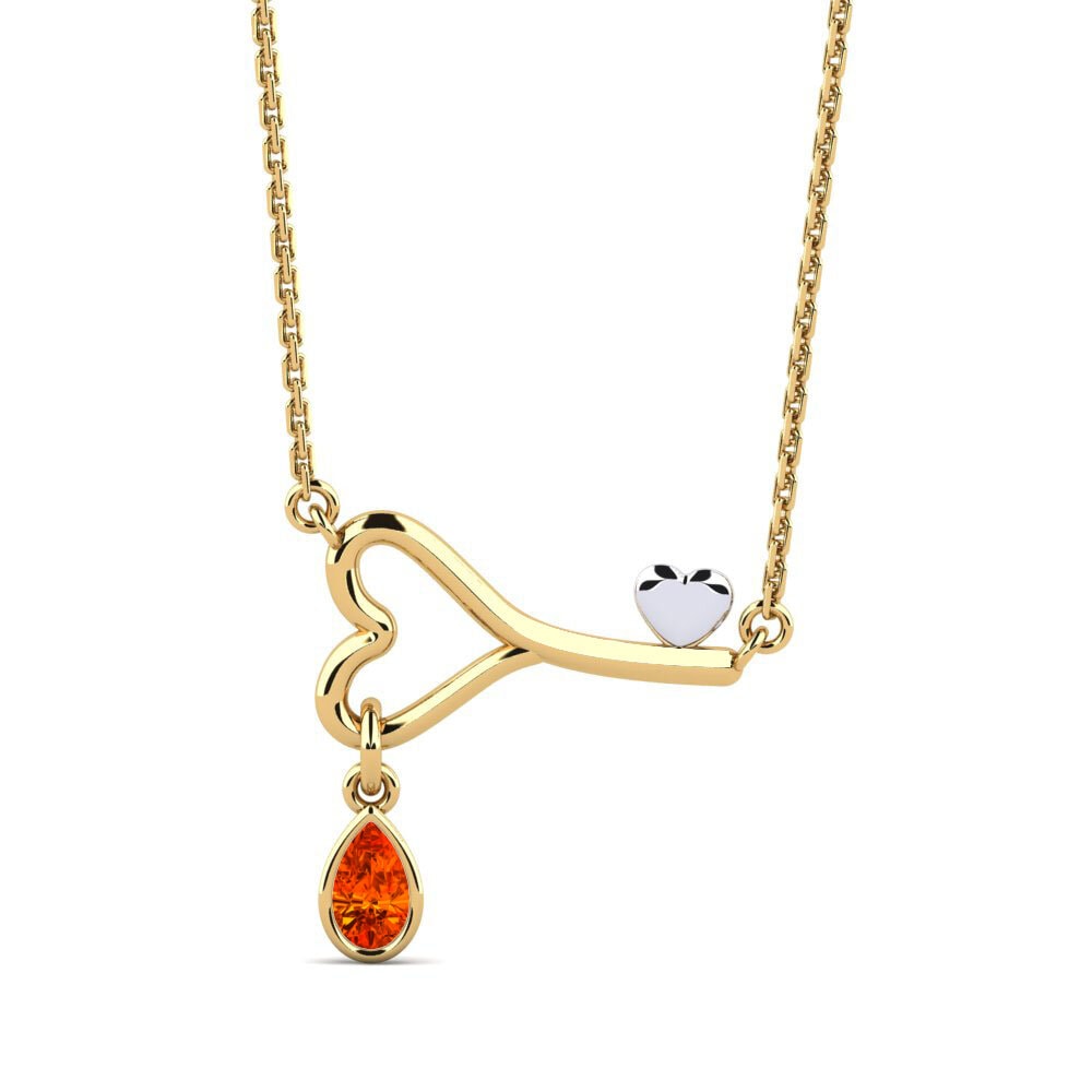 14k Oro Amarillo & Blanco Zafiro Naranja Collar de Mujer Morath
