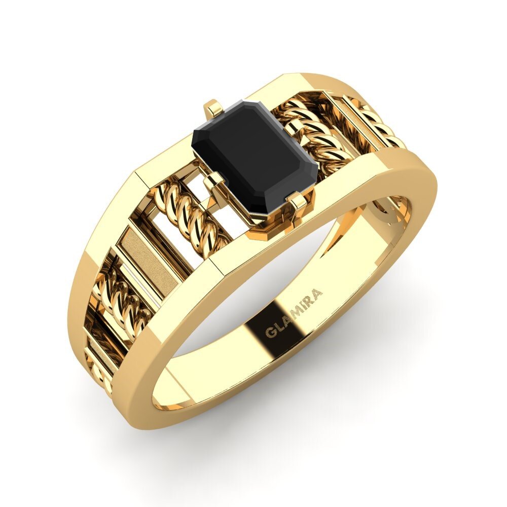 Oro Giallo 375 Zaffiro Nero Anello da uomo Motivo