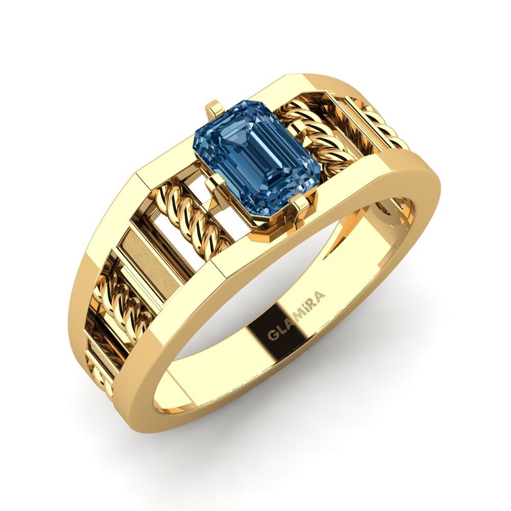 Oro Giallo 750 Diamante Blu Anello da uomo Motivo