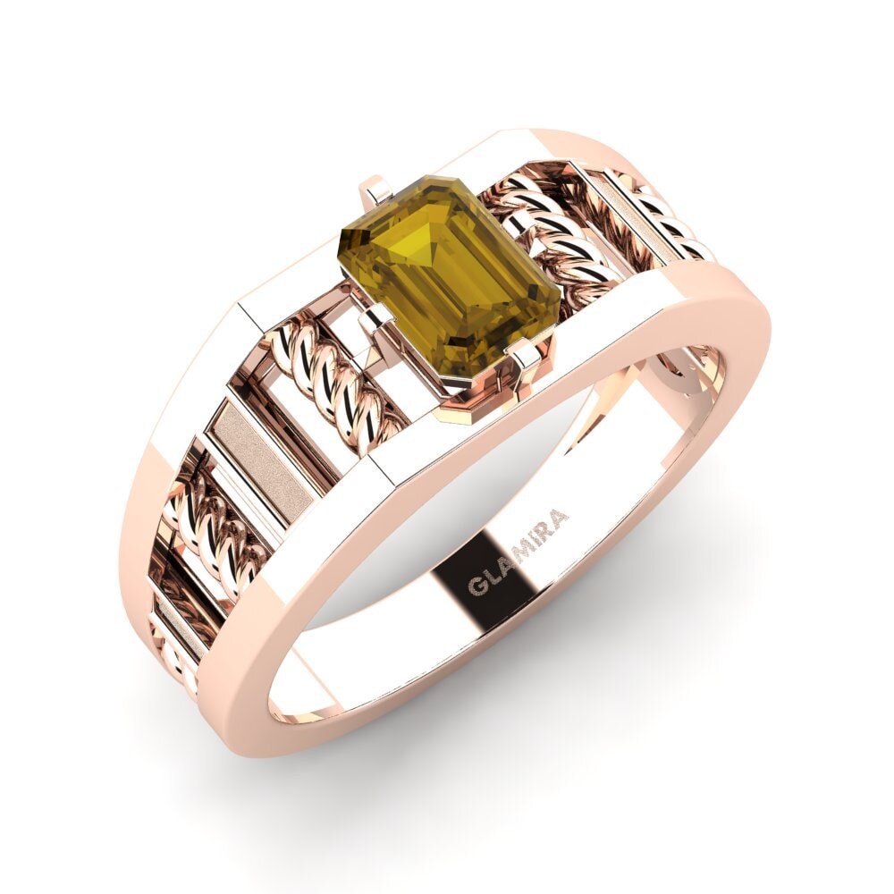 9ct Rose Gold Brown Zircon Men's Ring Motivo