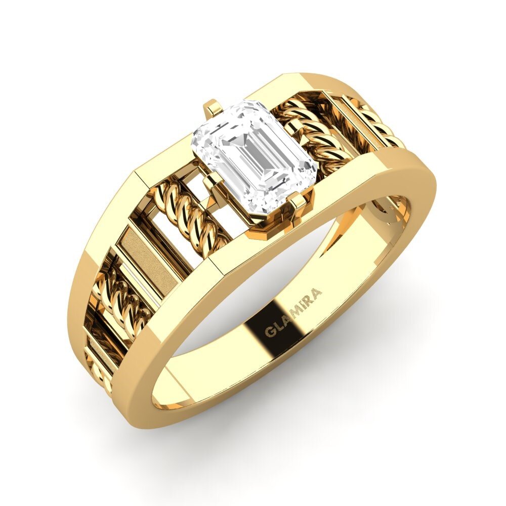Oro Giallo 375 Zaffiro Bianco Anello da uomo Motivo