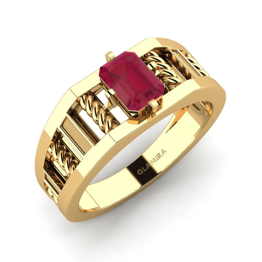 Oro Giallo 750 Rubino Anello da uomo Motivo