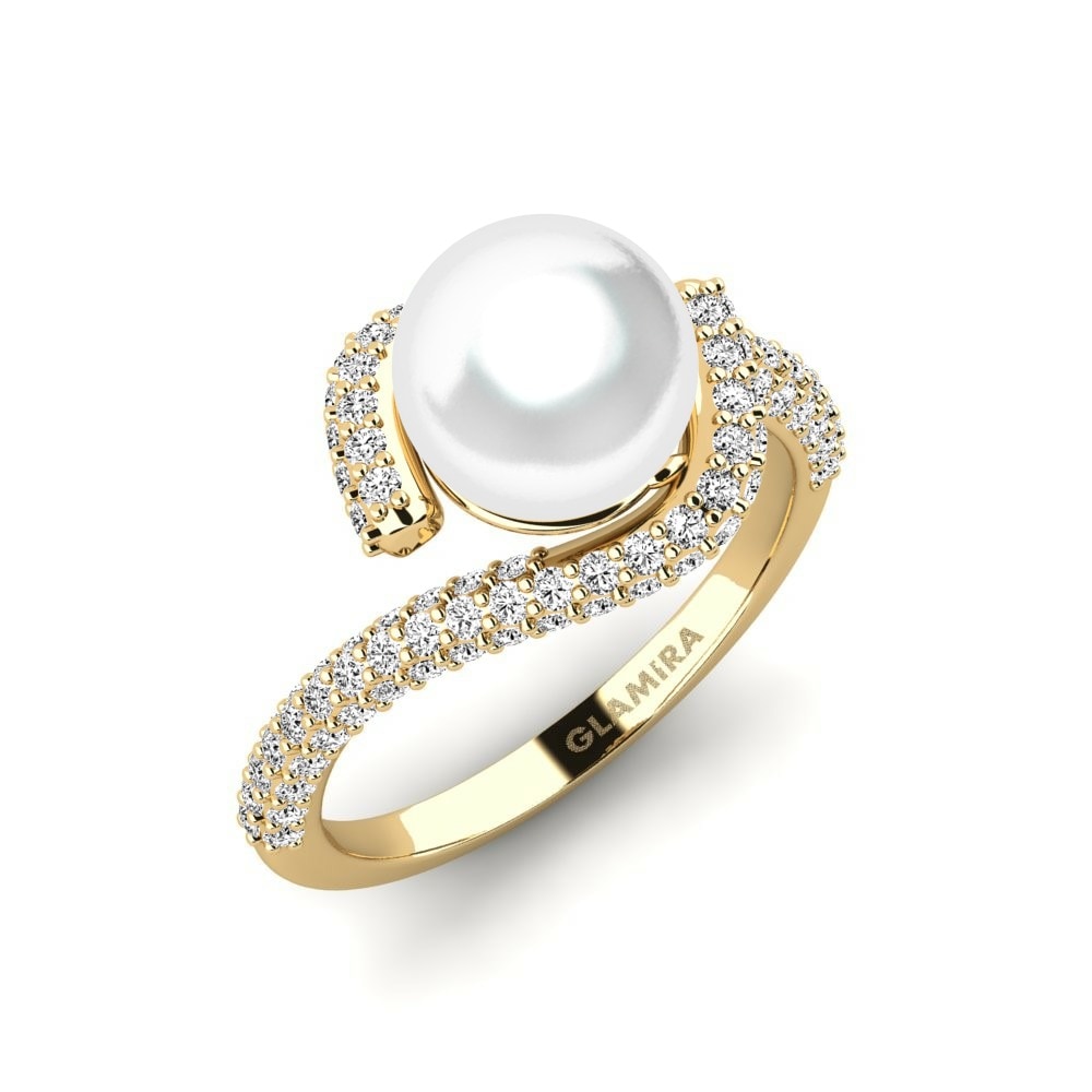 Round 0.816 Carat Cultured Pearls Moissanite 14k Yellow Gold Ring Motong