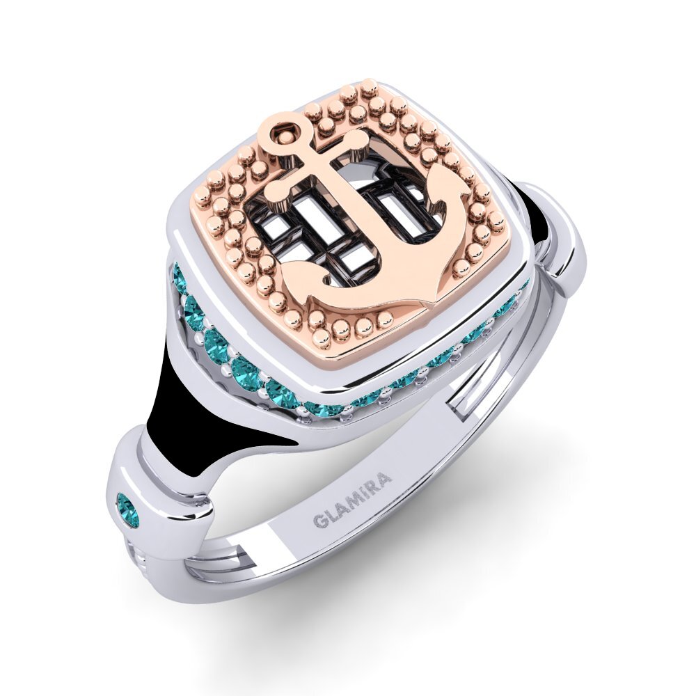 14ct White & Rose Gold Blue Diamond Men's Ring Motonga