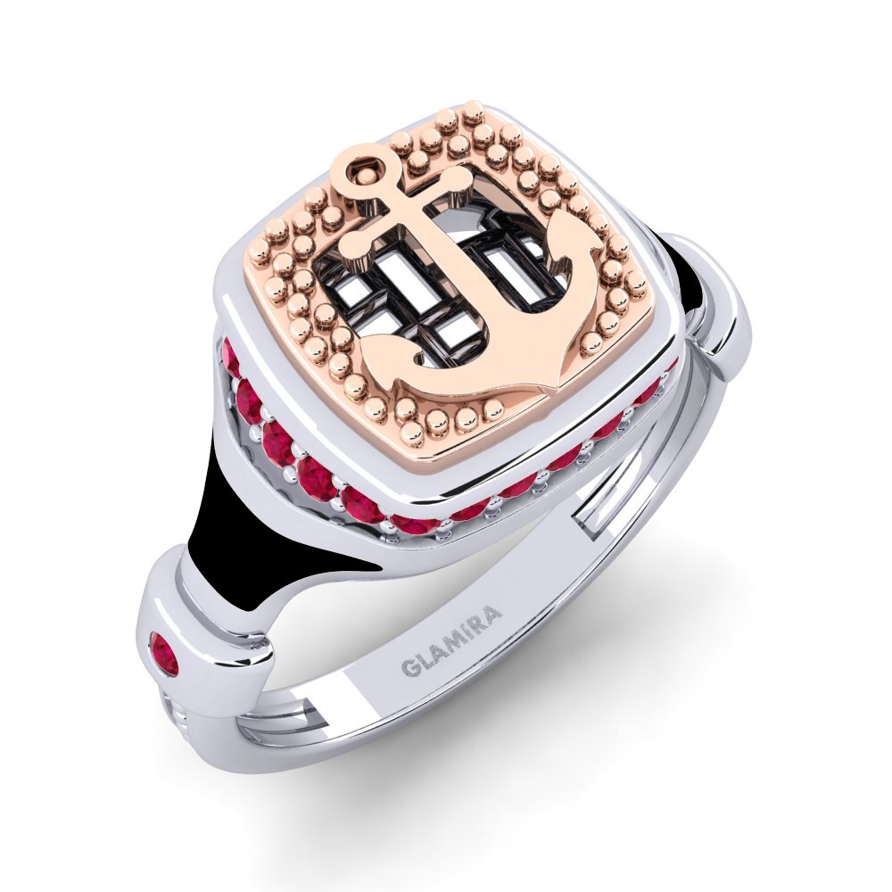 14ct White & Rose Gold Ruby Men's Ring Motonga