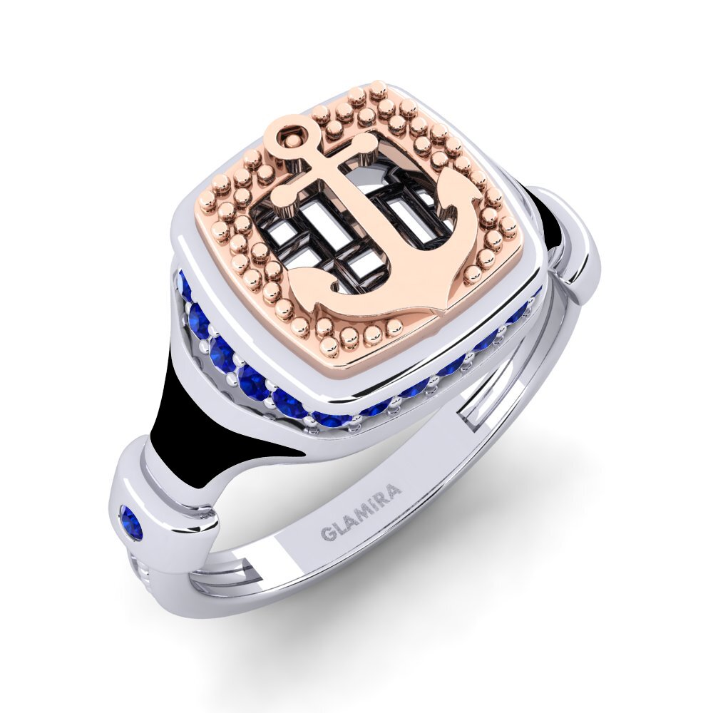 14ct White & Rose Gold Sapphire Men's Ring Motonga