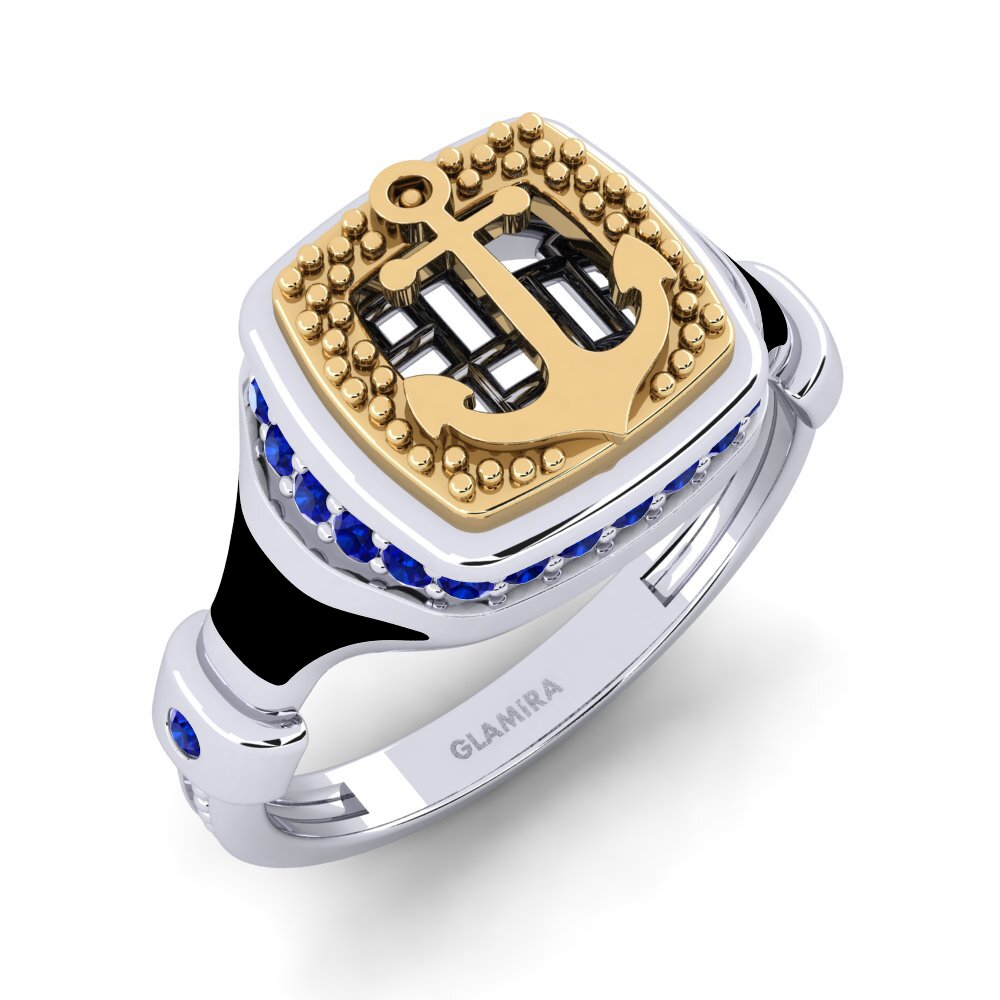14ct White & Yellow Gold Sapphire Men's Ring Motonga