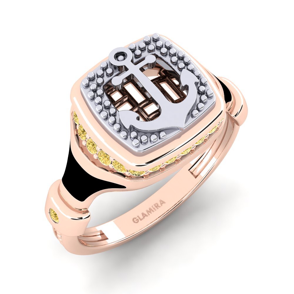 14ct Rose & White Gold Yellow Diamond Men's Ring Motonga