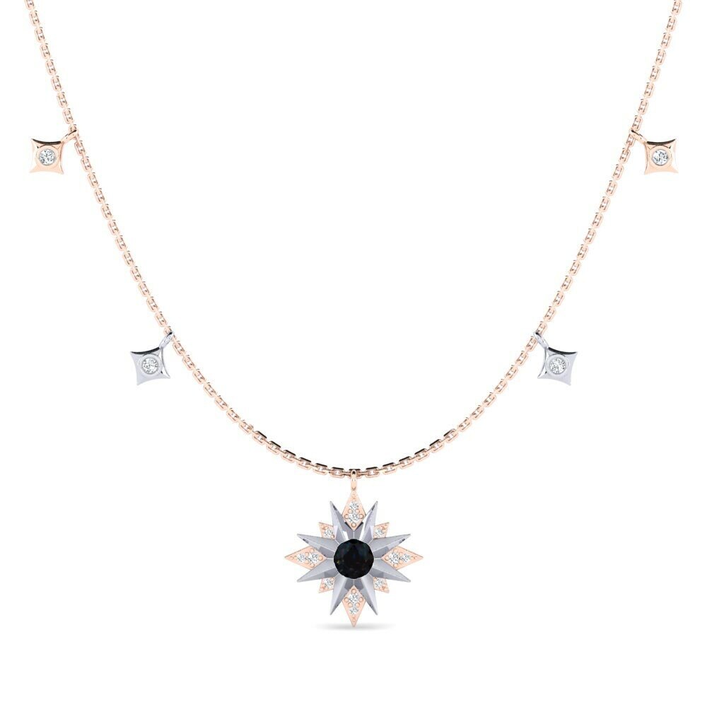 Dây chuyền Vàng Trắng-Đỏ 9K Đá Opal Đen Lucky