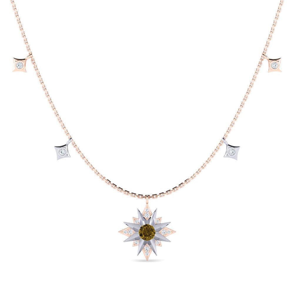 14k Oro Rosa & Blanco Circón Marrón Collar de Mujer Mucho