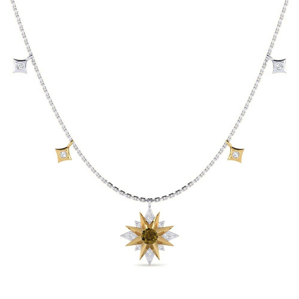Dây chuyền Vàng Trắng-Vàng 9K Đá Zircon Nâu Lucky