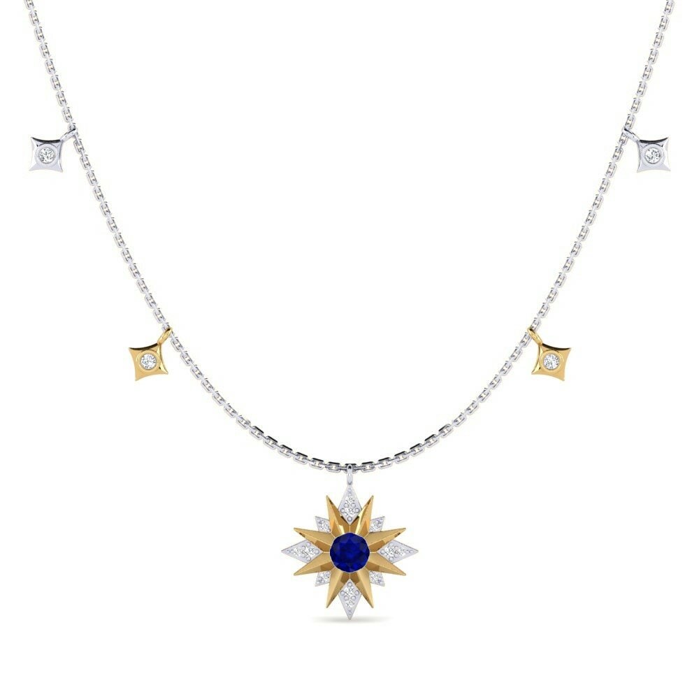 Dây chuyền Vàng Trắng-Vàng 9K Đá Sapphire Lucky