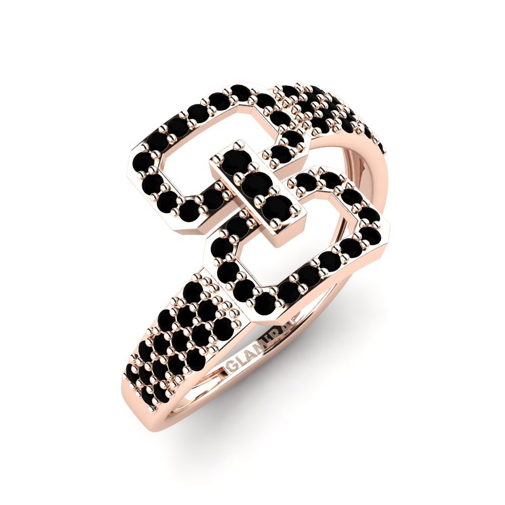 14k Oro Rosa Ónix Negro Anillo Mucjiso