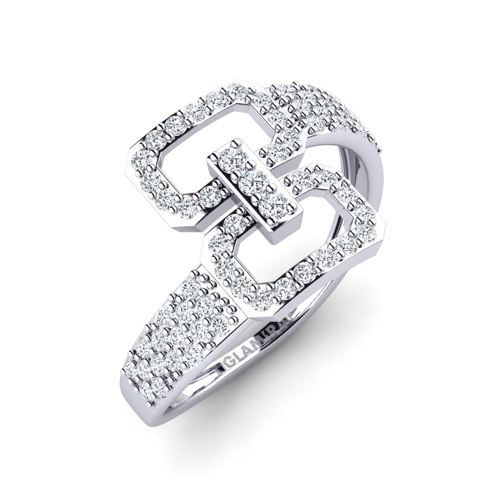 14k Oro Blanco Circonita Anillo Mucjiso