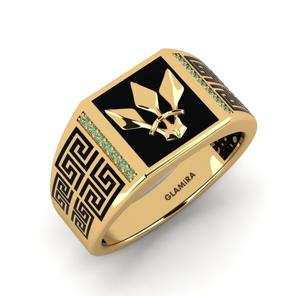 18ct Yellow Gold Green Diamond Men's Ring Mudbray