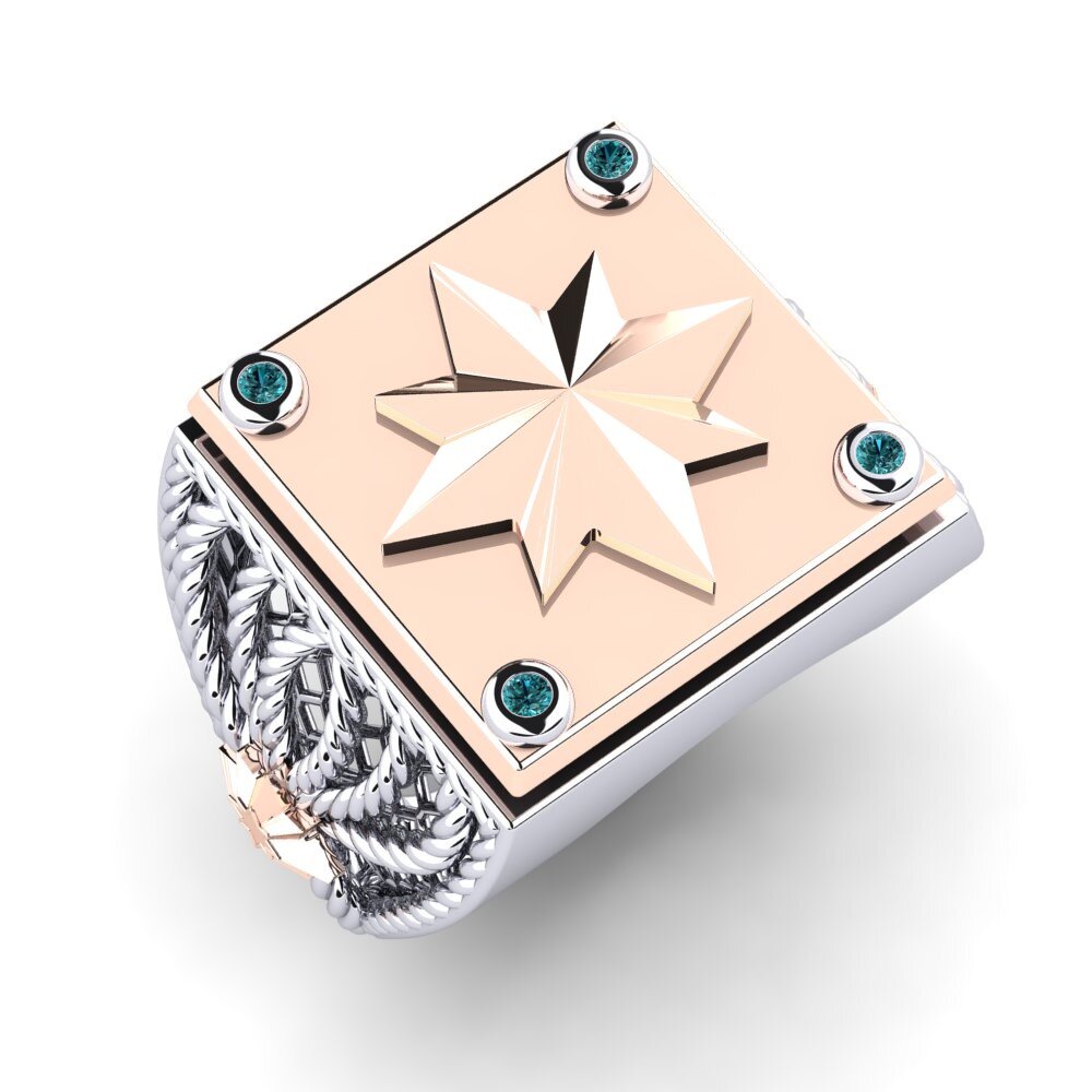 14ct White & Rose Gold Blue Diamond Men's Ring Murdony