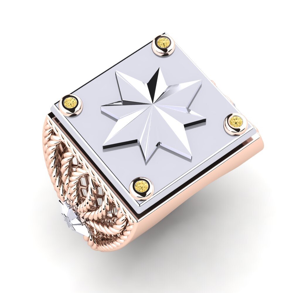 14ct Rose & White Gold Yellow Diamond Men's Ring Murdony