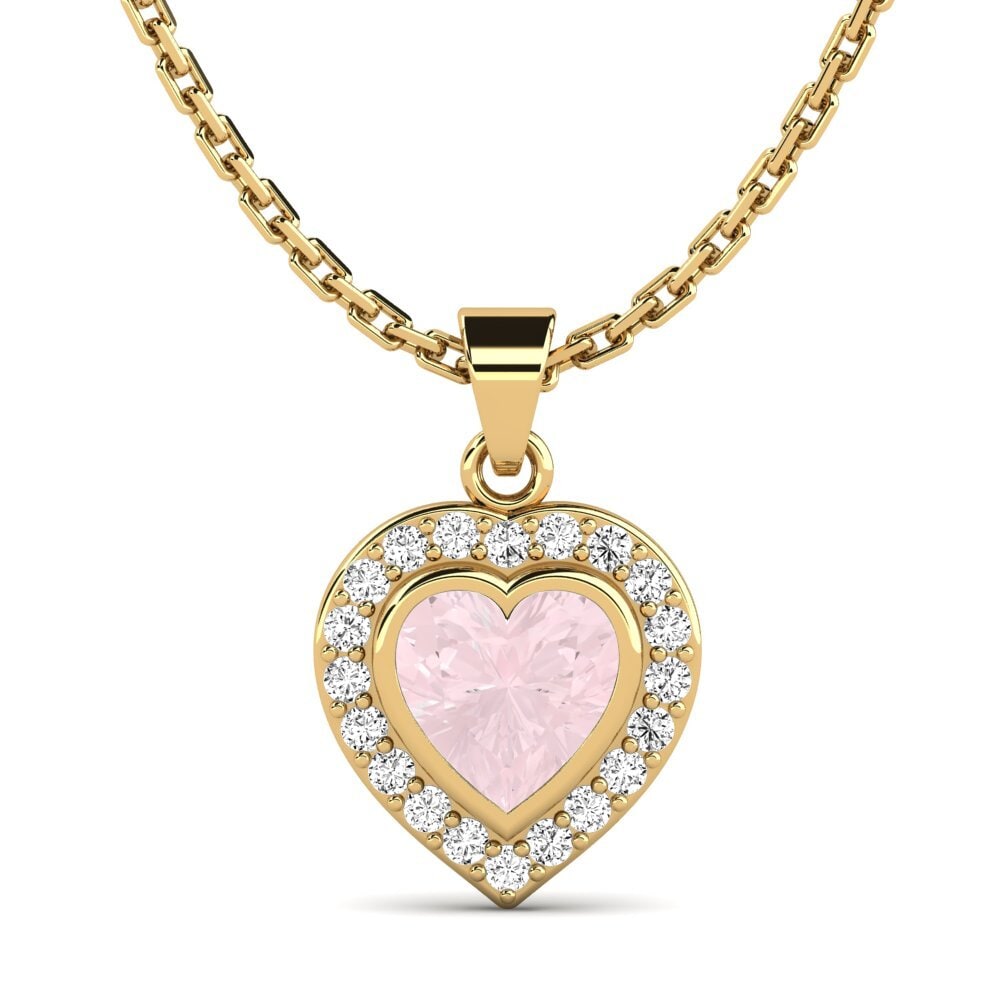 14k Oro Amarillo Cuarzo rosa Colgante de Mujer Murdrum