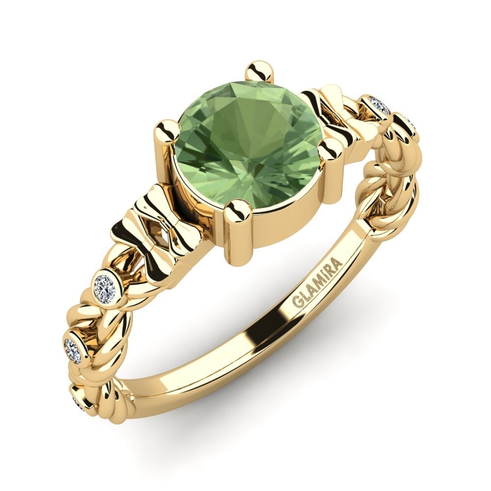 14K Geel Goud Groene Saffier Dames Ring Murste