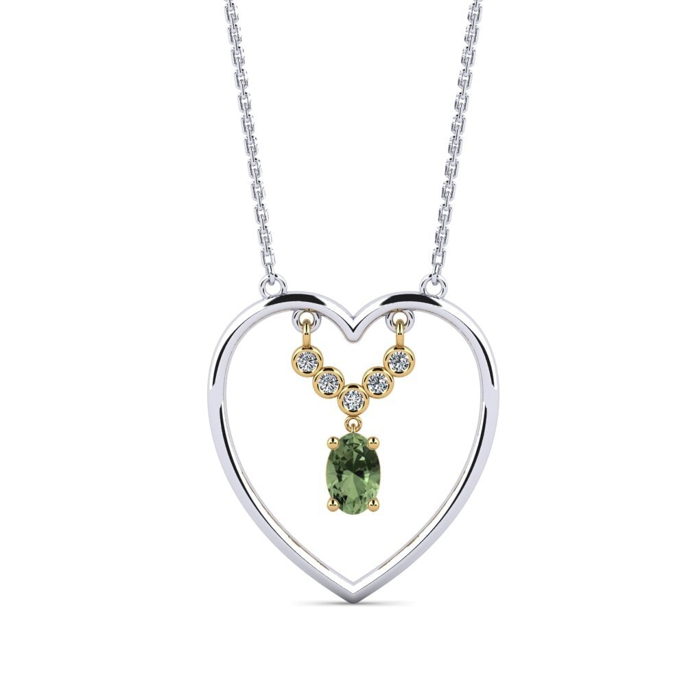 14k Oro Blanco & Amarillo Zafiro Verde Collar de Mujer Musket