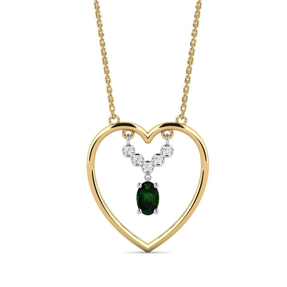 14k Oro Amarillo & Blanco Turmalina verde Collar de Mujer Musket