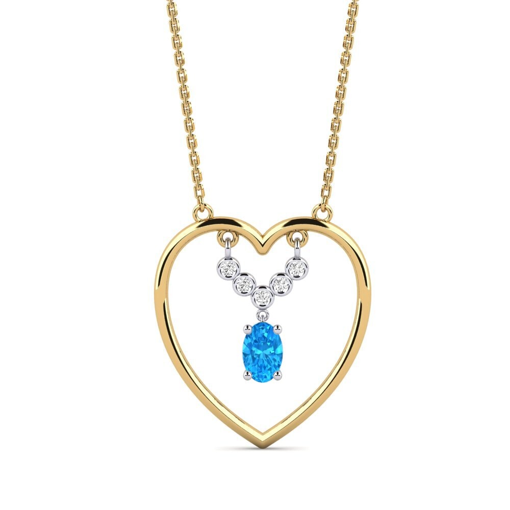 14k Oro Amarillo & Blanco Topacio azul Collar de Mujer Musket