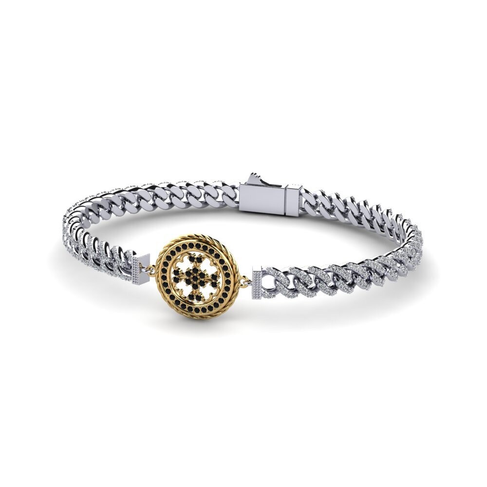 9ct White & Yellow Gold Black Diamond Women's Bracelet Muttonian