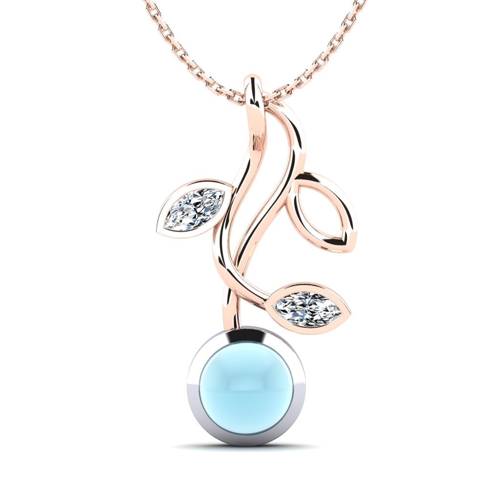 9k Oro Rosa & Blanco Aguamarina Cabujón Colgante de Mujer Mya