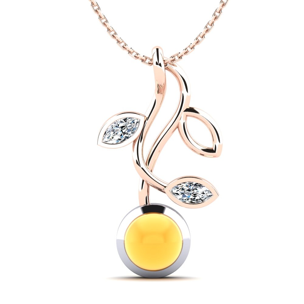 9k Oro Rosa & Blanco Citrino Cabujón Colgante de Mujer Mya