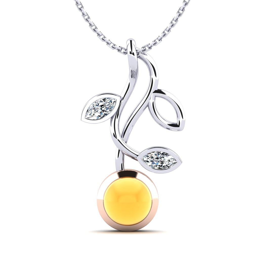 14k Oro Blanco & Rosa Citrino Cabujón Colgante de Mujer Mya