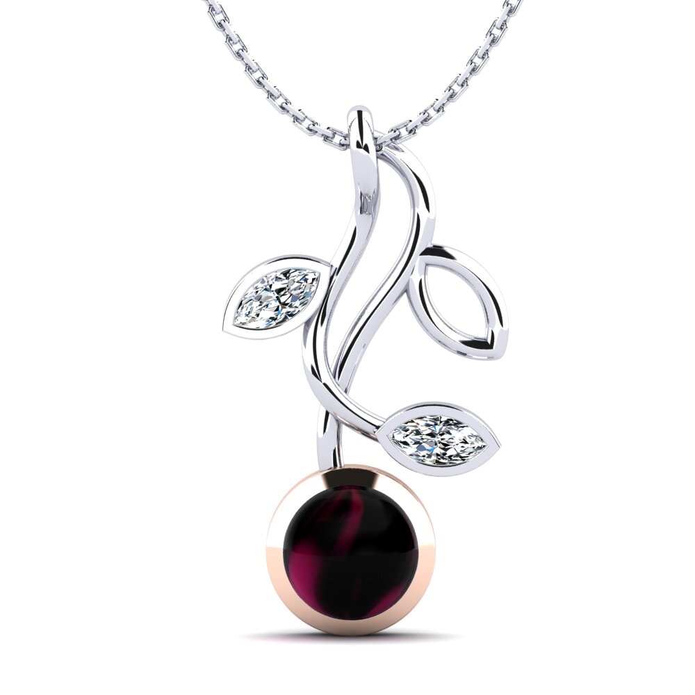 14k Oro Blanco & Rosa Granate Rhodolite Cabujón Colgante de Mujer Mya