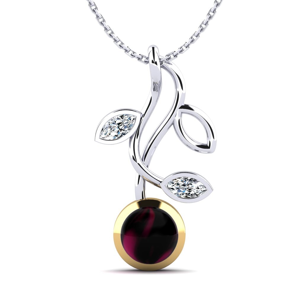18k Oro Blanco & Amarillo Granate Rhodolite Cabujón Colgante de Mujer Mya