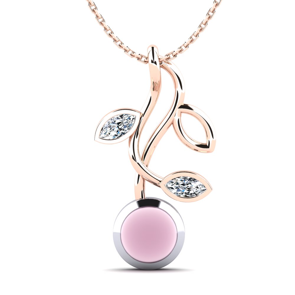 9k Oro Rosa & Blanco Cuarzo Rosa Cabujón Colgante de Mujer Mya