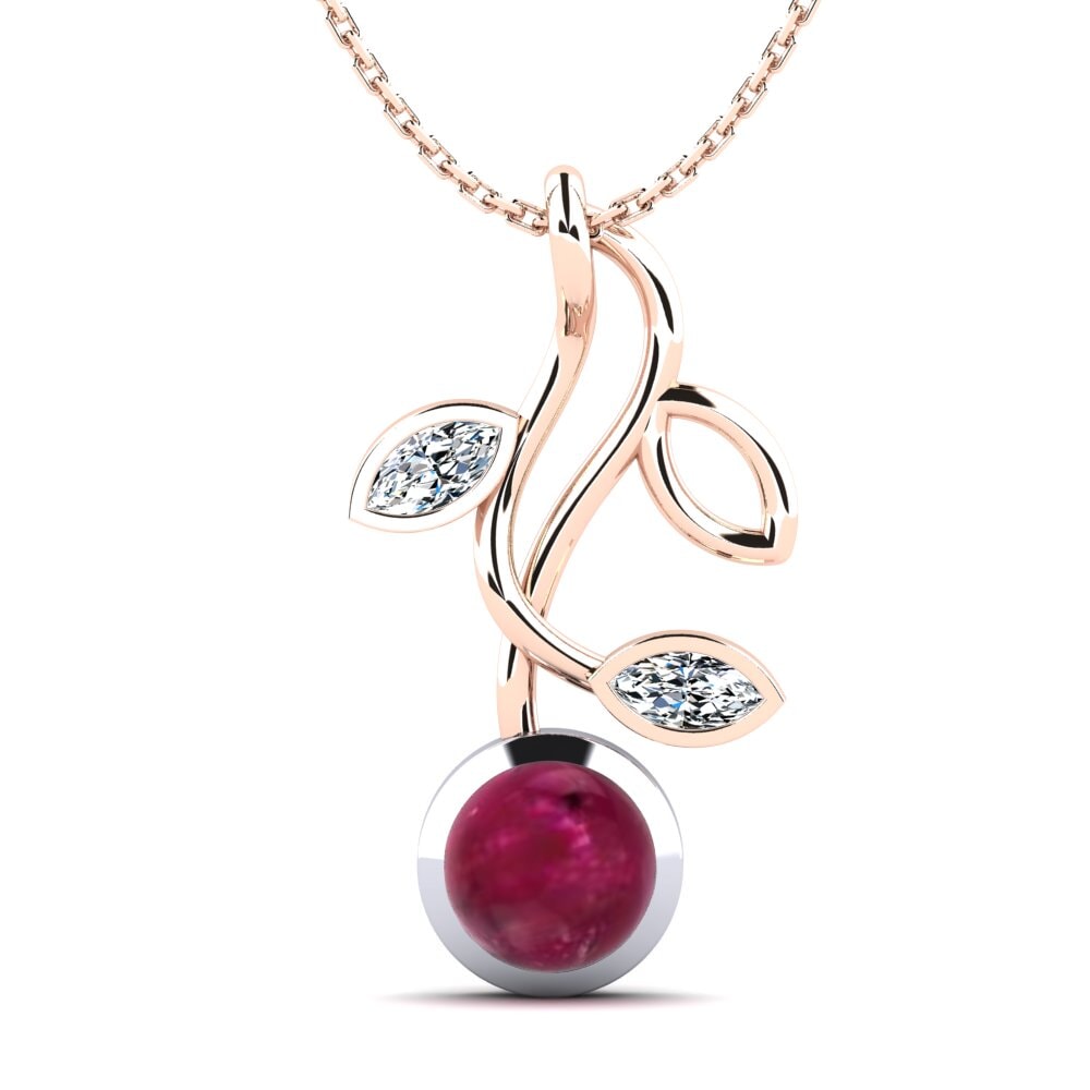 14k Oro Rosa & Blanco Rubí Cabujón Colgante de Mujer Mya